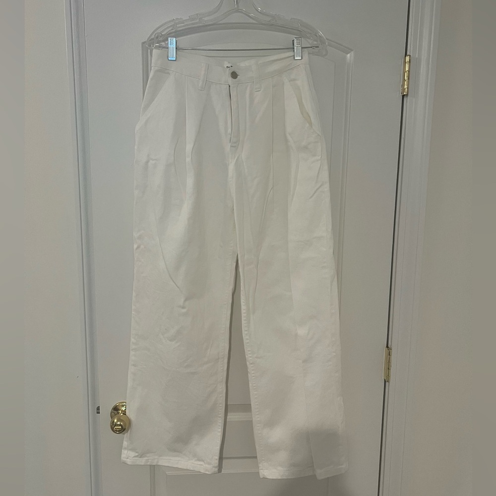 The Frankie Shop White Straight Leg Pleated Pants, XS